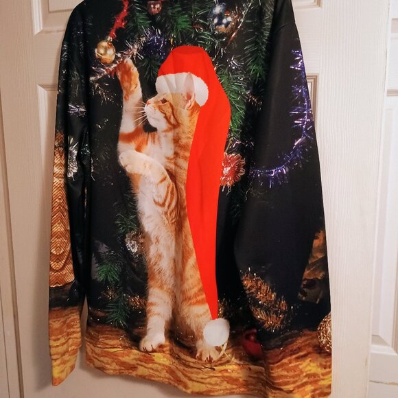 Unisex Long Sleeve Christmas Shirt, Large, Orange Cat, New - Picture 3 of 3